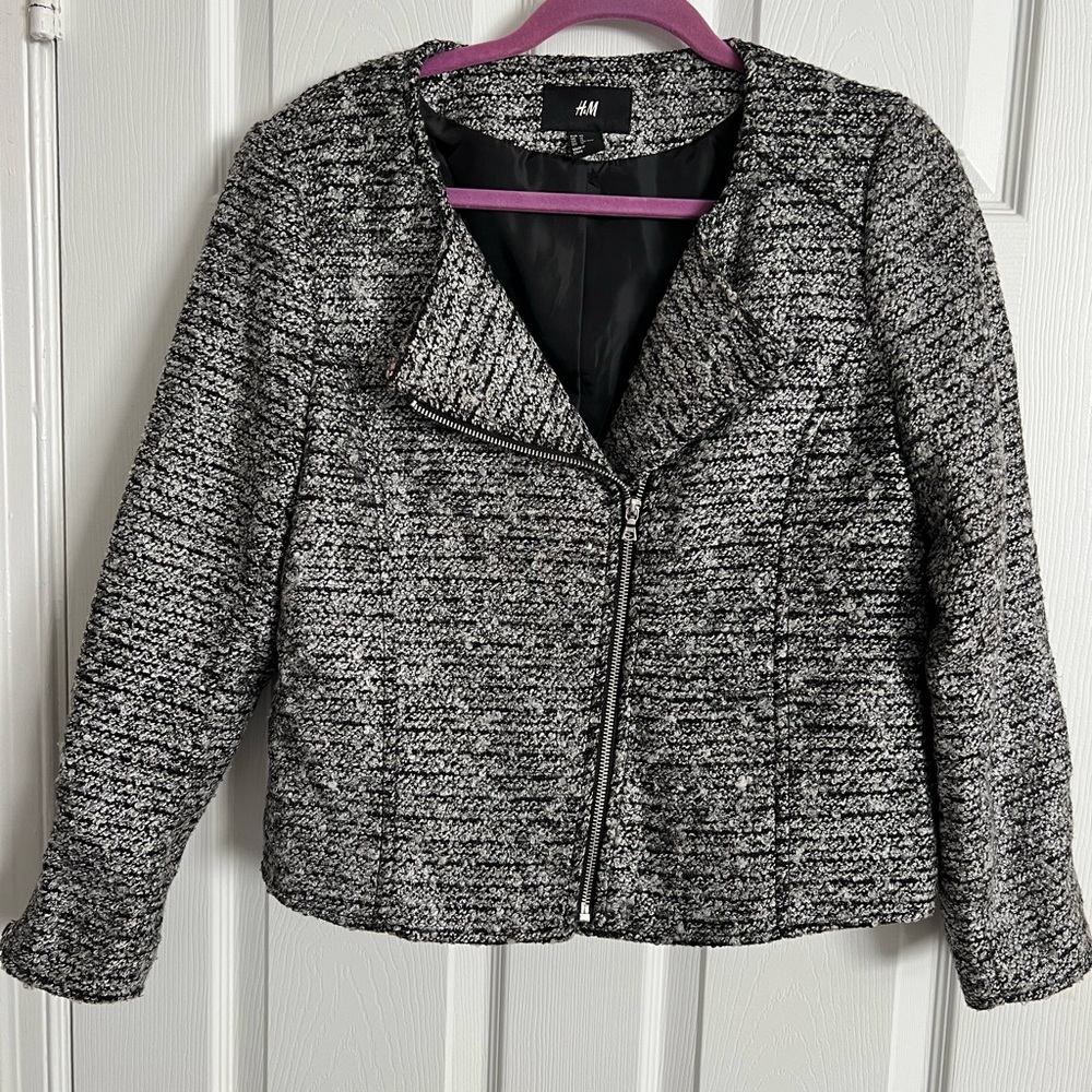 H&M tweed moto jacket Grey/Black. Size 12(fits like a 10) no stretch.